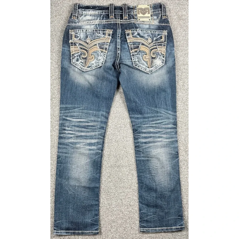 Rock Revival Tarmon Straight Jeans Mens 32x32 Medium Wash Distressed Denim
